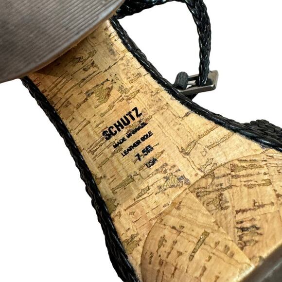 Schutz Cork Block Heel Sandals with Black Braided Leather, Women's Size 7.5 - Picture 11 of 11